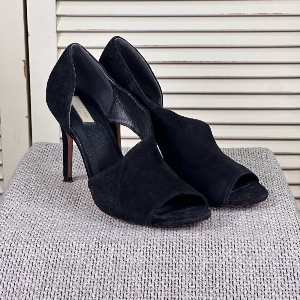 Cole Haan Black Suede Open-Toe D'Orsay Heels